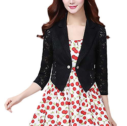 Boleros Mujer Fiesta Elegantes Encaje Splice Blazer Manga Larga Basic De Solapa Slim Fit con Botonadura Fashion Bonita Chaqueta Bolero Chaqueta De Hombro Corto Abrigos Camisa para Cóctel Party Ropa