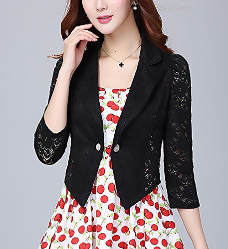 Boleros Mujer Fiesta Elegantes Encaje Splice Blazer Manga Larga Basic De Solapa Slim Fit con Botonadura Fashion Bonita Chaqueta Bolero Chaqueta De Hombro Corto Abrigos Camisa para Cóctel Party Ropa