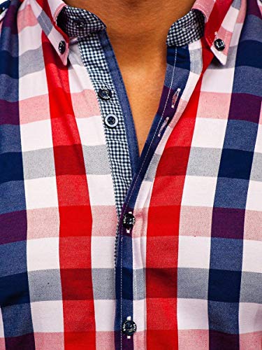 BOLF Hombre Camisa De Manga Larga Cuello Americano Camisa de Algodón Slim fit Estilo Casual 2779 Rojo XL [2B2]