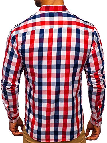 BOLF Hombre Camisa De Manga Larga Cuello Americano Camisa de Algodón Slim fit Estilo Casual 2779 Rojo XL [2B2]