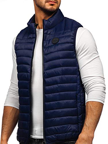 BOLF Hombre Chaleco Acolchado Cierre de Cremallera Cuello Elevado Chaqueta sin Manga Cazadora de Etretiempo Plumifero Jogging Zip Outdoor Estilo Deportivo J.Style 58M891 Azul Oscuro L [1U1]