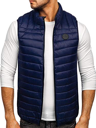 BOLF Hombre Chaleco Acolchado Cierre de Cremallera Cuello Elevado Chaqueta sin Manga Cazadora de Etretiempo Plumifero Jogging Zip Outdoor Estilo Deportivo J.Style 58M891 Azul Oscuro L [1U1]