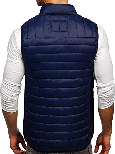 BOLF Hombre Chaleco Acolchado Cierre de Cremallera Cuello Elevado Chaqueta sin Manga Cazadora de Etretiempo Plumifero Jogging Zip Outdoor Estilo Deportivo J.Style 58M891 Azul Oscuro L [1U1]