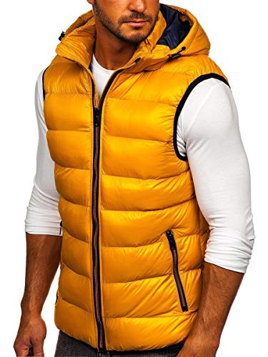 BOLF Hombre Chaleco Acolchado con Capucha Cazadora Cierre de Cremallera Chaqueta sin Manga Cuello Elevado Estilo Deportivo Nature 6506 Amarillo L [1U1]