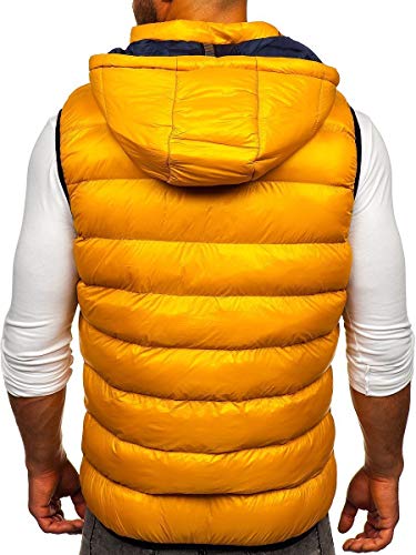 BOLF Hombre Chaleco Acolchado con Capucha Cazadora Cierre de Cremallera Chaqueta sin Manga Cuello Elevado Estilo Deportivo Nature 6506 Amarillo L [1U1]