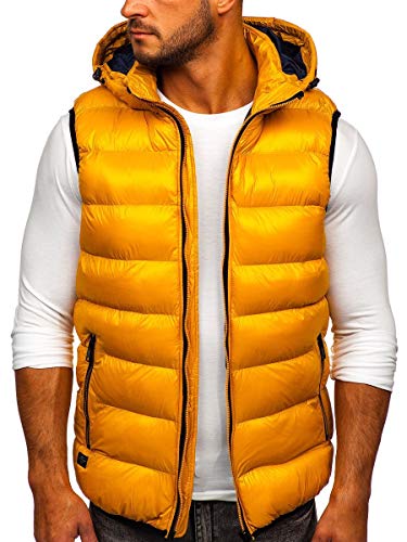 BOLF Hombre Chaleco Acolchado con Capucha Cazadora Cierre de Cremallera Chaqueta sin Manga Cuello Elevado Estilo Deportivo Nature 6506 Amarillo L [1U1]