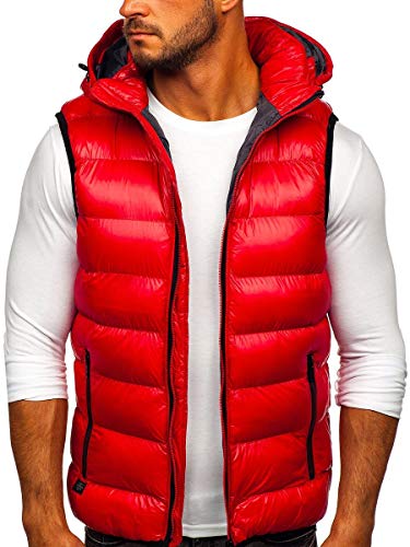 BOLF Hombre Chaleco Acolchado con Capucha Cazadora Cierre de Cremallera Chaqueta sin Manga Cuello Elevado Estilo Deportivo Nature 6506 Rojo L [1U1]