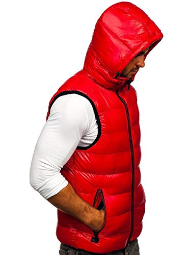 BOLF Hombre Chaleco Acolchado con Capucha Cazadora Cierre de Cremallera Chaqueta sin Manga Cuello Elevado Estilo Deportivo Nature 6506 Rojo M [1U1]