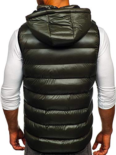 BOLF Hombre Chaleco Acolchado con Capucha Cazadora Cierre de Cremallera Chaqueta sin Manga Cuello Elevado Estilo Deportivo Nature 6506 Verde M [1U1]