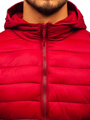 BOLF Hombre Chaqueta de Entretiempo Guateada con Capucha Cierre de Cremallera Estilo Urbano J.Style LY1001 Rojo Burdeos XXL [4D4]