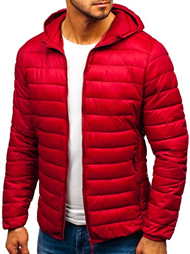 BOLF Hombre Chaqueta de Entretiempo Guateada con Capucha Cierre de Cremallera Estilo Urbano J.Style LY1001 Rojo Burdeos XXL [4D4]
