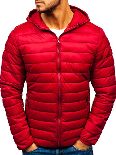 BOLF Hombre Chaqueta de Entretiempo Guateada con Capucha Cierre de Cremallera Estilo Urbano J.Style LY1001 Rojo Burdeos XXL [4D4]