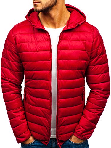 BOLF Hombre Chaqueta de Entretiempo Guateada con Capucha Cierre de Cremallera Estilo Urbano J.Style LY1001 Rojo Burdeos XXL [4D4]
