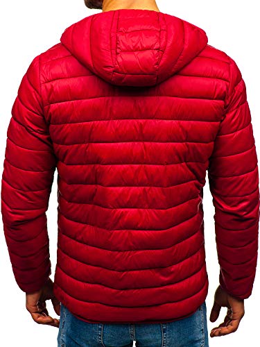 BOLF Hombre Chaqueta de Entretiempo Guateada con Capucha Cierre de Cremallera Estilo Urbano J.Style LY1001 Rojo Burdeos XXL [4D4]