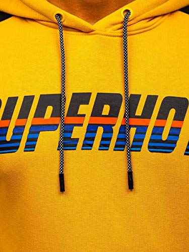 BOLF Hombre Sudadera Cerrada con Capucha Pulóver de algodón Estampado Hoodie Jersey Suéter Blusa Estilo Deportivo J.Style KS2114 Amarillo L [1A1]