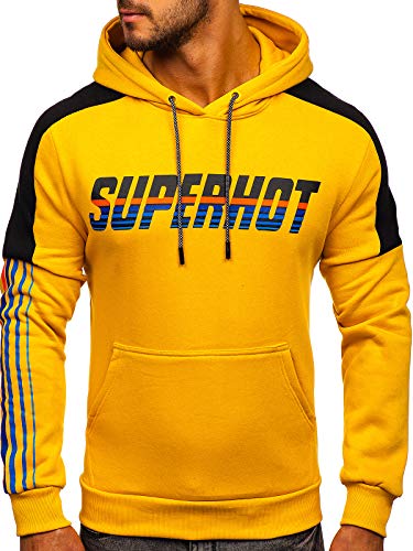 BOLF Hombre Sudadera Cerrada con Capucha Pulóver de algodón Estampado Hoodie Jersey Suéter Blusa Estilo Deportivo J.Style KS2114 Amarillo L [1A1]