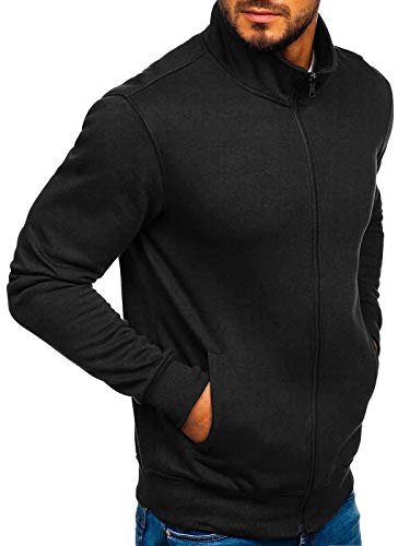 BOLF Hombre Sudadera Cierre de Cremallera Cuello Elevado Sudadera de Algodón Estilo Deportivo J.Style B002 Negro M [1A1]
