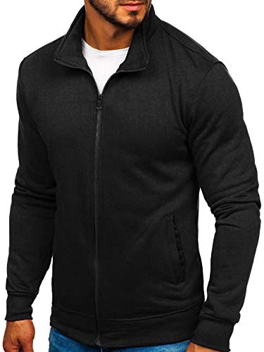 BOLF Hombre Sudadera Cierre de Cremallera Cuello Elevado Sudadera de Algodón Estilo Deportivo J.Style B002 Negro M [1A1]