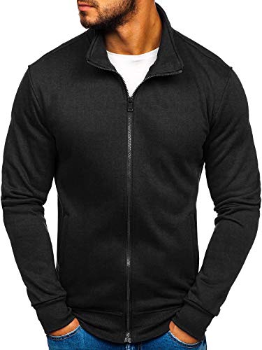 BOLF Hombre Sudadera Cierre de Cremallera Cuello Elevado Sudadera de Algodón Estilo Deportivo J.Style B002 Negro M [1A1]