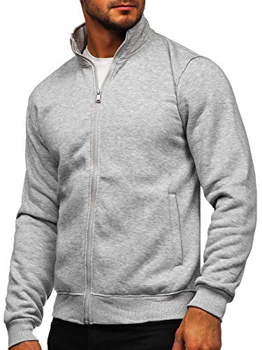 BOLF Hombre Sudadera Cierre de Cremallera Pulóver Cuello Elevado Jersey Blusa Sudadera de Algodón Estilo Deportivo J.Style B002 Gris L [1A1]