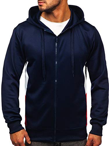 BOLF Hombre Sudadera con Capucha Cierre de Cremallera Pulóver Blusa Hoodie Jersey Estilo Deportivo J.Style JK99117 Azul Oscuro L [1A1]