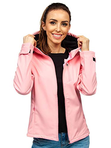 BOLF Mujer Chaqueta Softshell de Entretiempo con Capucha Cierre de Cremallera Cuello Elevado Cazadora Chaqueta de Fitness Ropa de Abrigo Outdoor Estilo Deportivo J.Style KSW6003 Rosa XL [D4D]