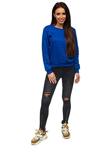 BOLF Mujer Sudadera Cerrada sin Capucha Básica Pulóver de Algodón Jersey Blusa Suéter Liso Sudadera Deportiva Escote Redondo Entrenamiento Fitness Estilo Deportivo J.Style WB11002 Azul S [A1A]