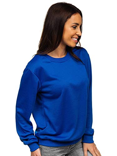 BOLF Mujer Sudadera Cerrada sin Capucha Básica Pulóver de Algodón Jersey Blusa Suéter Liso Sudadera Deportiva Escote Redondo Entrenamiento Fitness Estilo Deportivo J.Style WB11002 Azul S [A1A]