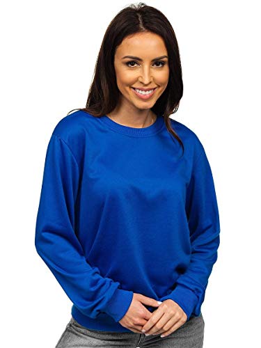 BOLF Mujer Sudadera Cerrada sin Capucha Básica Pulóver de Algodón Jersey Blusa Suéter Liso Sudadera Deportiva Escote Redondo Entrenamiento Fitness Estilo Deportivo J.Style WB11002 Azul S [A1A]