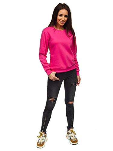 BOLF Mujer Sudadera Cerrada sin Capucha Básica Pulóver de Algodón Jersey Blusa Suéter Liso Sudadera Deportiva Escote Redondo Entrenamiento Fitness Estilo Deportivo J.Style W01 Fucsia XL [A1A]