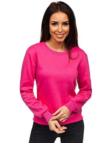 BOLF Mujer Sudadera Cerrada sin Capucha Básica Pulóver de Algodón Jersey Blusa Suéter Liso Sudadera Deportiva Escote Redondo Entrenamiento Fitness Estilo Deportivo J.Style W01 Fucsia XL [A1A]