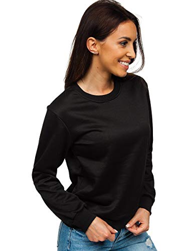 BOLF Mujer Sudadera Cerrada sin Capucha Básica Pulóver de Algodón Jersey Blusa Suéter Liso Sudadera Deportiva Escote Redondo Entrenamiento Fitness Estilo Deportivo J.Style WB11002 Negro S [A1A]