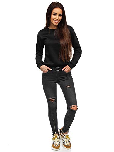 BOLF Mujer Sudadera Cerrada sin Capucha Básica Pulóver de Algodón Jersey Blusa Suéter Liso Sudadera Deportiva Escote Redondo Entrenamiento Fitness Estilo Deportivo J.Style WB11002 Negro S [A1A]