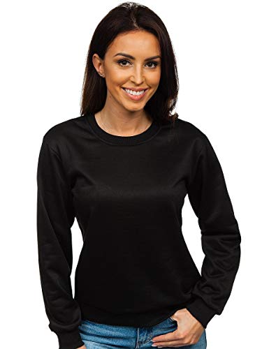 BOLF Mujer Sudadera Cerrada sin Capucha Básica Pulóver de Algodón Jersey Blusa Suéter Liso Sudadera Deportiva Escote Redondo Entrenamiento Fitness Estilo Deportivo J.Style WB11002 Negro S [A1A]