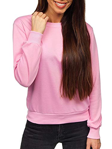 BOLF Mujer Sudadera Cerrada sin Capucha Básica Pulóver de Algodón Jersey Blusa Suéter Liso Sudadera Deportiva Escote Redondo Entrenamiento Fitness Estilo Deportivo J.Style W01 Rosa S [A1A]