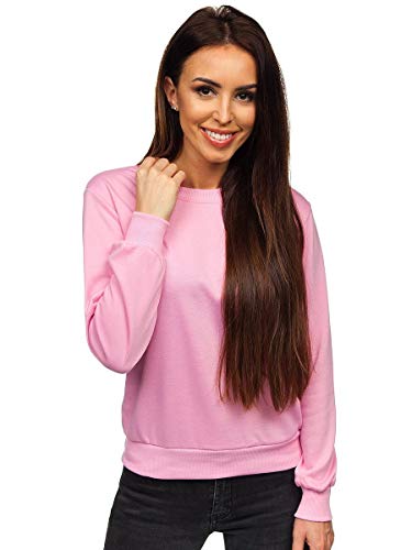 BOLF Mujer Sudadera Cerrada sin Capucha Básica Pulóver de Algodón Jersey Blusa Suéter Liso Sudadera Deportiva Escote Redondo Entrenamiento Fitness Estilo Deportivo J.Style W01 Rosa S [A1A]