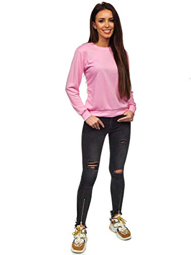 BOLF Mujer Sudadera Cerrada sin Capucha Básica Pulóver de Algodón Jersey Blusa Suéter Liso Sudadera Deportiva Escote Redondo Entrenamiento Fitness Estilo Deportivo J.Style WB11002 Azul S [A1A]