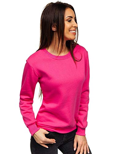 BOLF Mujer Sudadera Cerrada sin Capucha Básica Pulóver de Algodón Jersey Blusa Suéter Liso Sudadera Deportiva Escote Redondo Entrenamiento Fitness Estilo Deportivo J.Style W01 Fucsia S [A1A]