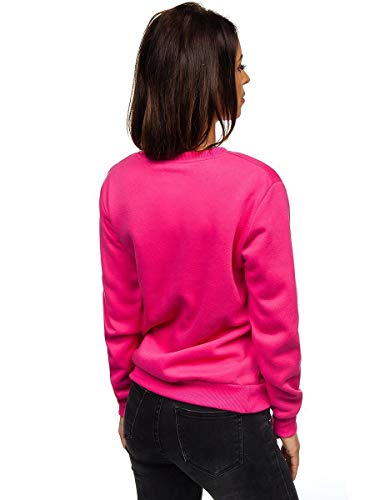 BOLF Mujer Sudadera Cerrada sin Capucha Básica Pulóver de Algodón Jersey Blusa Suéter Liso Sudadera Deportiva Escote Redondo Entrenamiento Fitness Estilo Deportivo J.Style W01 Fucsia S [A1A]