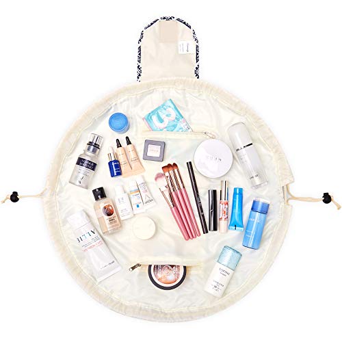 Bolsa de maquillaje portátil con cordón, bolsa de viaje para cosméticos, organizador de artículos de tocador, impermeable, grande, para mujeres y niñas, Elefante-1 (Beige) - NW1115