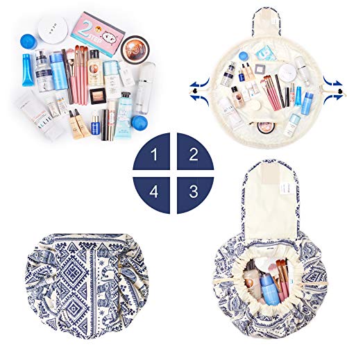 Bolsa de maquillaje portátil con cordón, bolsa de viaje para cosméticos, organizador de artículos de tocador, impermeable, grande, para mujeres y niñas, Elefante-1 (Beige) - NW1115