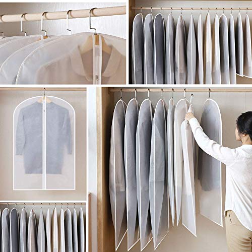 Bolsa de ropa Transparente (60X120cm) Bolsa de traje Bolsas de ropa a prueba de polilla Cubierta de polvo con cremallera completa transpirable blanca para traje Ropa de baile Armario Paquete de 6