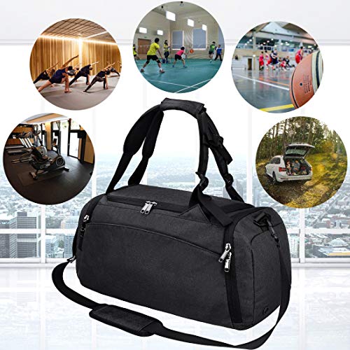 Bolsa Deporte Bolsa Gimnasio de Viaje Impermeable Bolsos Deportivos Fin de Semana Travel Duffle Bag para Hombre y Mujer Negro