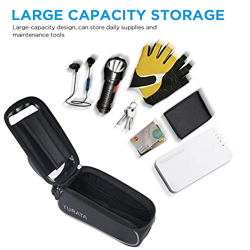 Bolsas de Bicicleta, TURATA Bolsa Impermeable para Bicicleta, Bolsa Táctil de Tubo Superior Delantero con Orificio para Auriculares para iPhone Samsung Teléfono Inteligente por Debajo de 6,5 Pulgadas