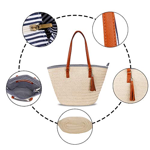 Bolso de la Paja Mujeres Bolsos de Bandolera Verano Crossbody Totes de Playa Ratán Tejidas a Mano Para Estilo Boho Para Viajes, Fechas y Vacaciones