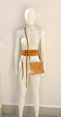 BOLSO y CINTURON fajin ante autentico MOSTAZA