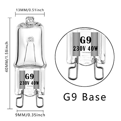Bombilla halógena VINBE G9 T4 40W JCD Bi-Pin 480LM 230V regulable, 2700K blanco cálido, para candelabros, lámparas de paisaje (paquete de 10)