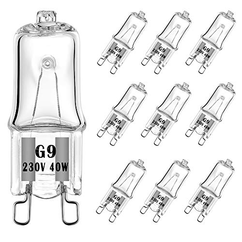 Bombilla halógena VINBE G9 T4 40W JCD Bi-Pin 480LM 230V regulable, 2700K blanco cálido, para candelabros, lámparas de paisaje (paquete de 10)