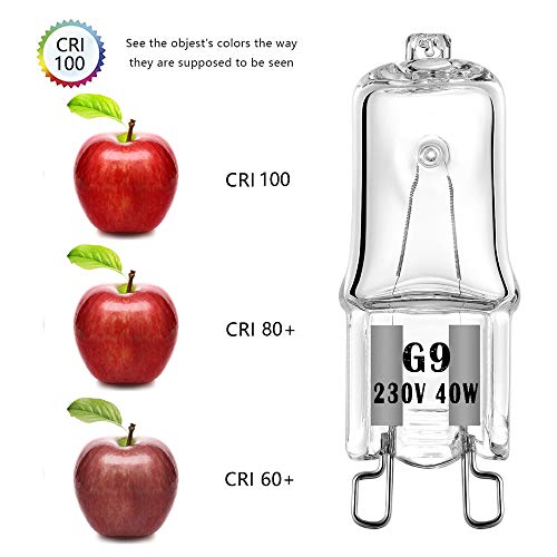 Bombilla halógena VINBE G9 T4 40W JCD Bi-Pin 480LM 230V regulable, 2700K blanco cálido, para candelabros, lámparas de paisaje (paquete de 10)