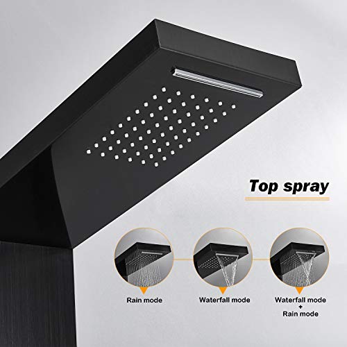 BONADE Panel de Ducha Negro Columna de Ducha Cascada con Ducha de Mano y 5 modos de Chorro Hidromasaje Sistema de Ducha de Acero Inoxidable para Baños